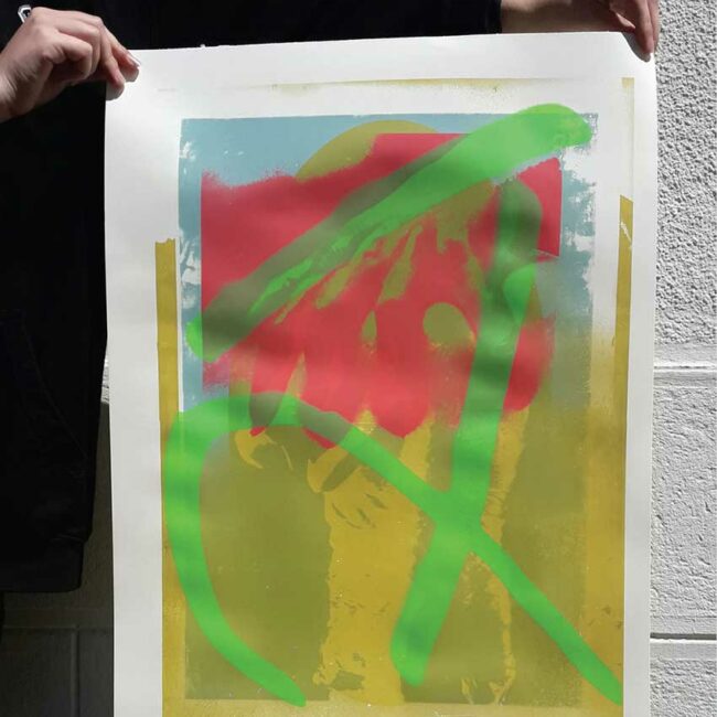 Marion Bonjour, Sans peur, recherches plastiques, peinture et sérigraphie, 2017