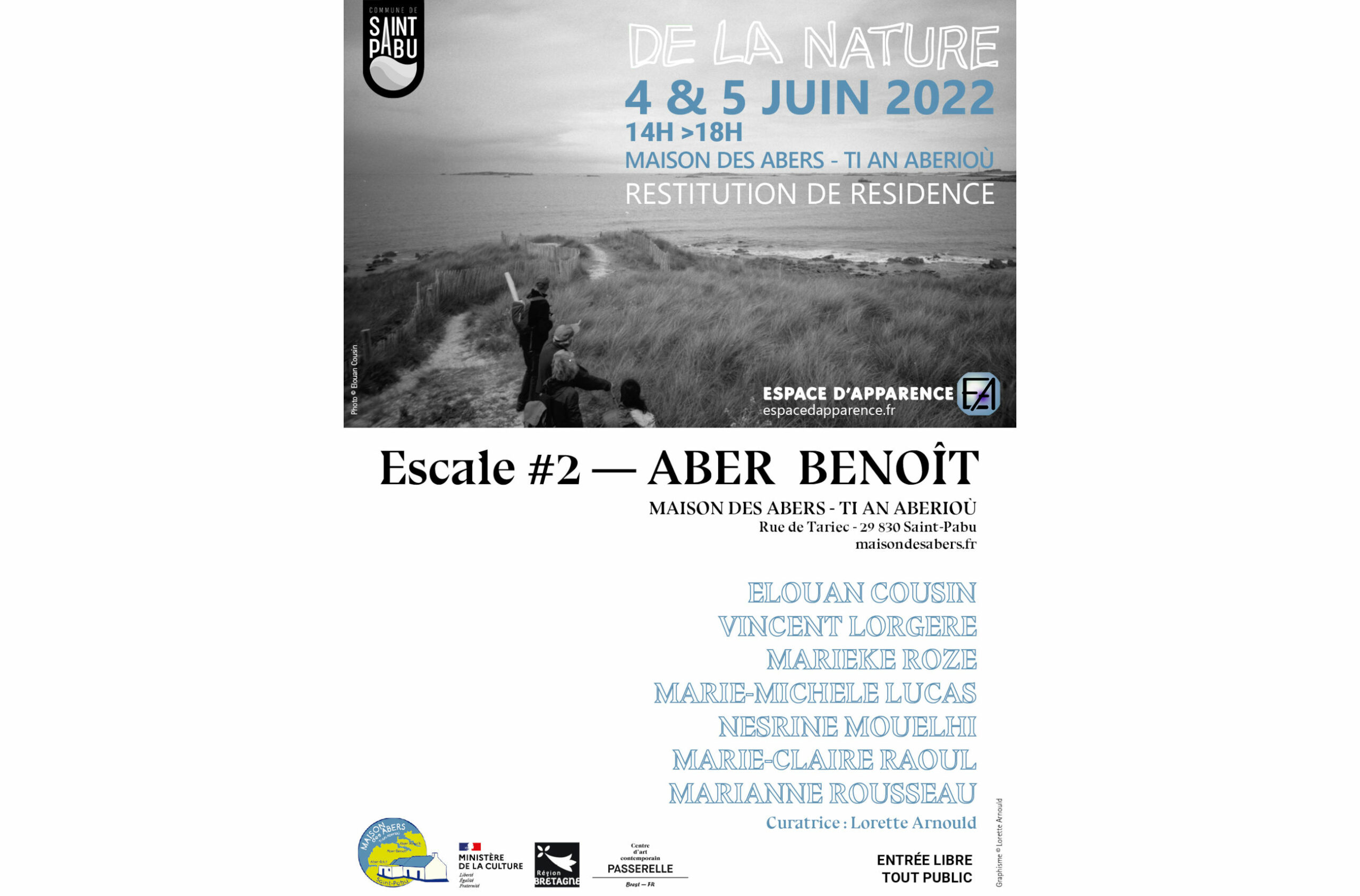 Affiche pour la restitution Escale 2-Aber Benoît à la Maison des Abers les 4 et 5 juin 2022