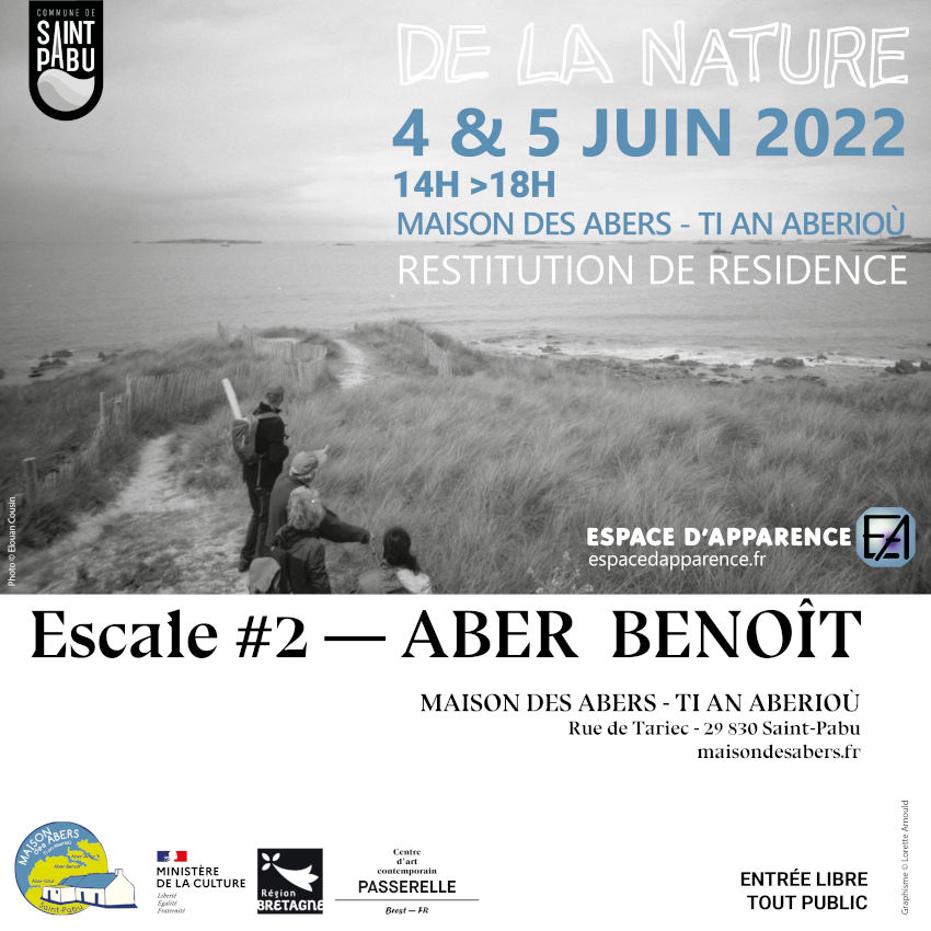 Affiche pour la restitution Escale 2-Aber Benoît à la Maison des Abers les 4 et 5 juin 2022