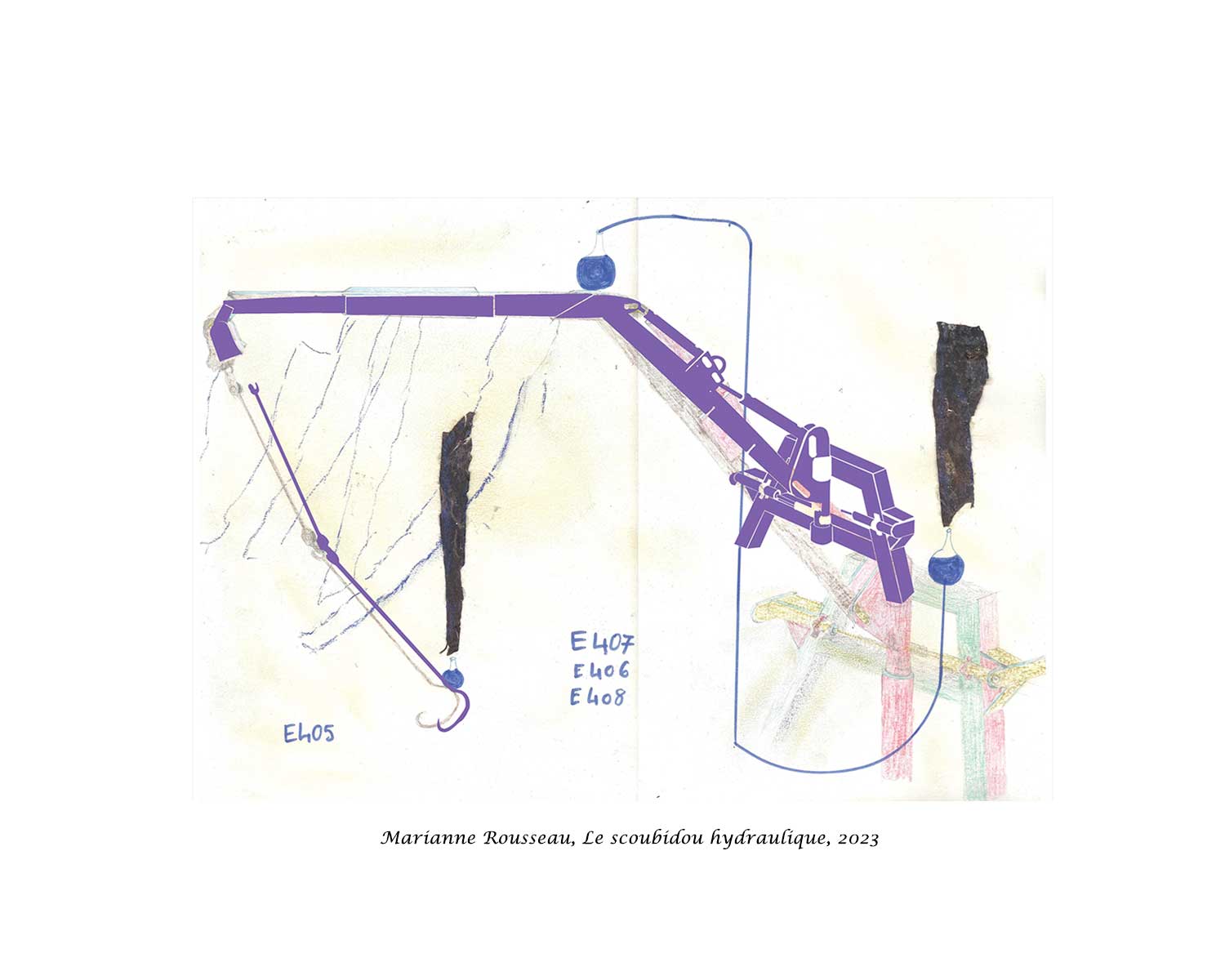 Marianne Rousseau, Le scoubidou hydraulique, dessin, 2023