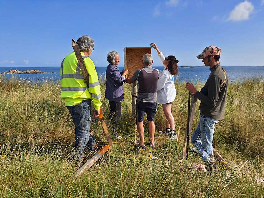 Installation des œuvres sur le Gr34 en vue de l'exposition "Escale #3 - Aber Benoît" à Saint-Pabu. Semaine du 19 juin 2023.