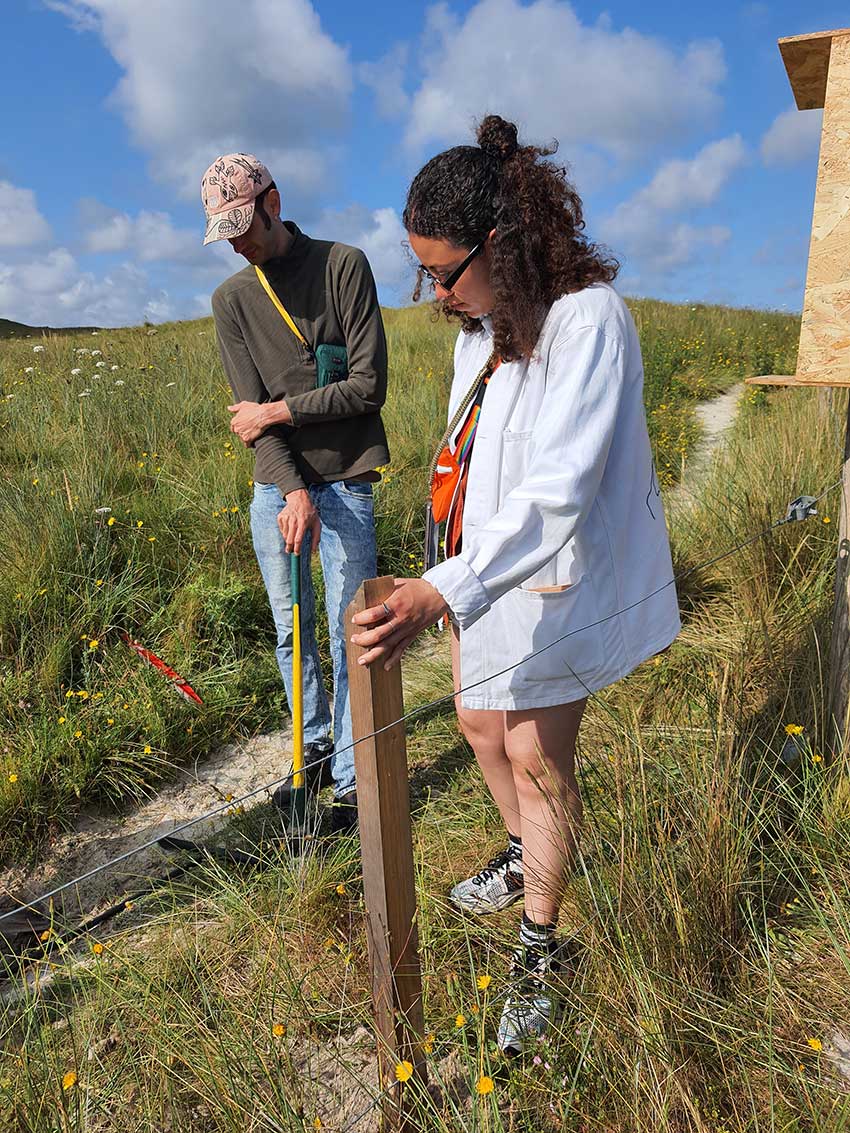 Installation des œuvres sur le Gr34 en vue de l'exposition "Escale #3 - Aber Benoît" à Saint-Pabu,. Semaine du 19 juin 2023.