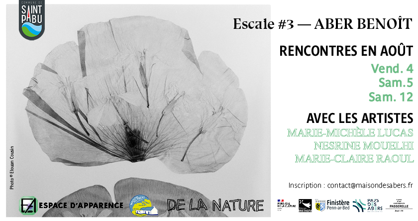 Invitation aux rencontres avec les artistes dans le cadre de l'exposition Escale #3-Aber Benoît à Saint-Pabu, les 4, ( et 12 août 2023.
