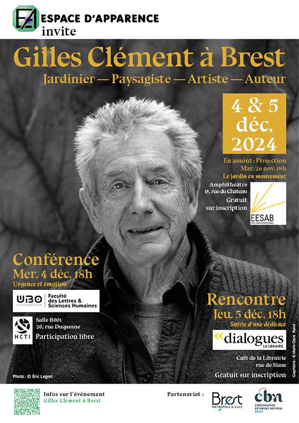 Affiche de l'évènement Gilles Clément à Brest,4 et 5 décembre 2024