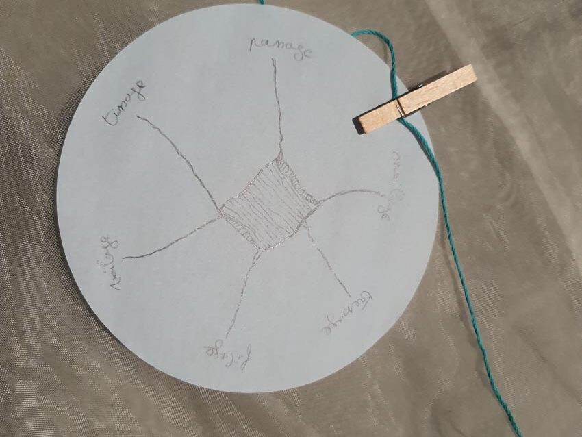 Une microalgue poétique créée par l'un.e des participant.e.s lors de l'atelier [Art et science] animé par la biologiste C.Paillard et l'artiste M.-C. Raoul aux Actes Bretagne 2025, SEW, Morlaix. Photo © M.-C. Raoul.