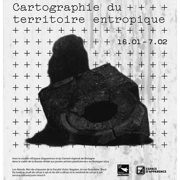 Visuel exposition François Chemin, Carographie du territooire entropique, du 15 au janvier au 7 février 2024, galerie Les Abords, UBO Brest